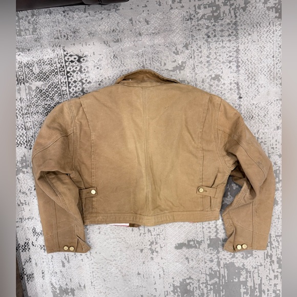 Vintage Carhartt Tan Cropped Jacket with Brown Collar made from a jumpsuit. - Picture 5 of 8